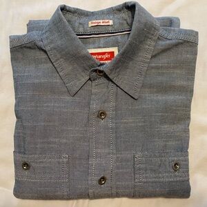 Men's Wrangler gray/blue Vintage Wash Long Sleeve Button Up Shirt Size S